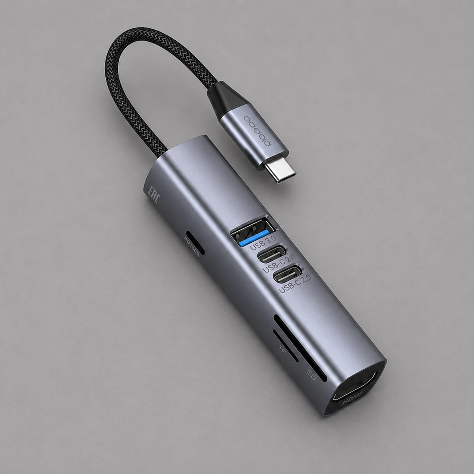 USB-хаб 7 в 1 USB-C - USB-A3.0 + 2хUSB-C + USB-C PD100Вт + HDMI + SD + microSD