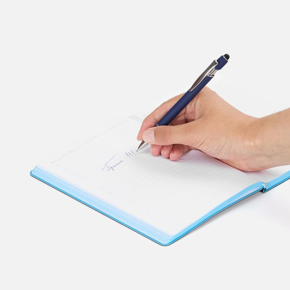 Ручка шариковая Pointer Soft Touch со стилусом, темно-синяя