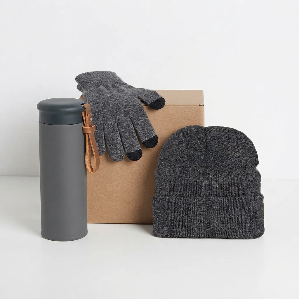 Набор подарочный GET WARM-2: перчатки, шапка, термос; серый
