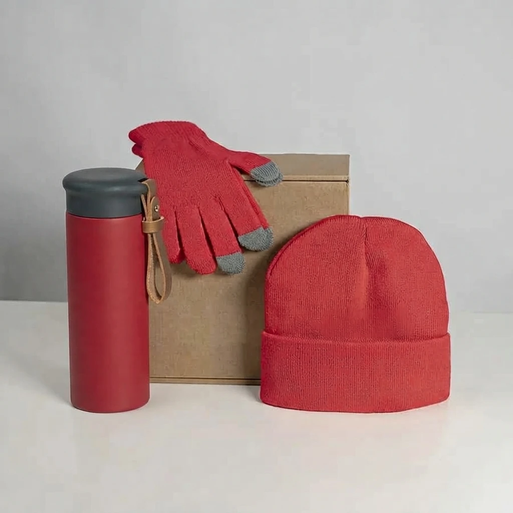 Набор подарочный GET WARM-2: перчатки, шапка, термос; красный