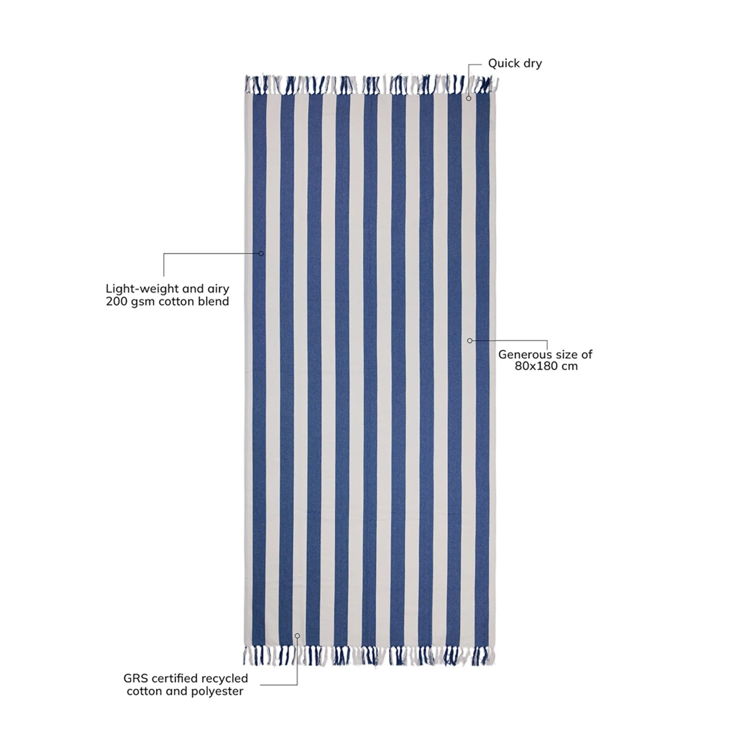 Полотенце для хаммама VINGA Ornos из переработанного хлопка GRS, 80х180 см