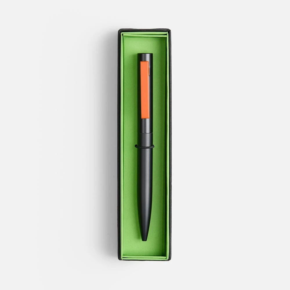 Ручка шариковая Inkolor в футляре, черная с оранжевым