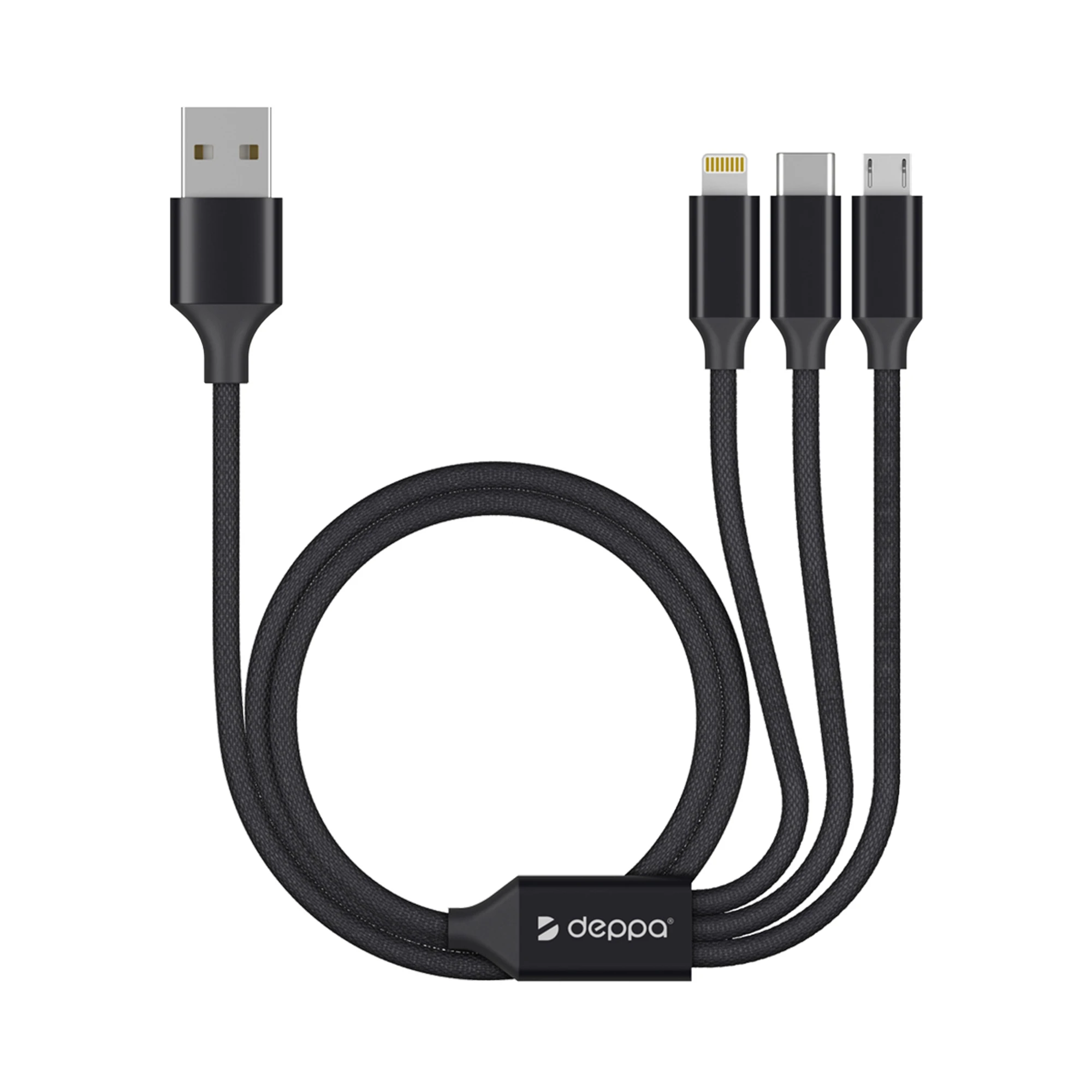 Дата-кабель 3 в 1: micro USB, USB-C, Ligthning, алюминий, 1.2м
