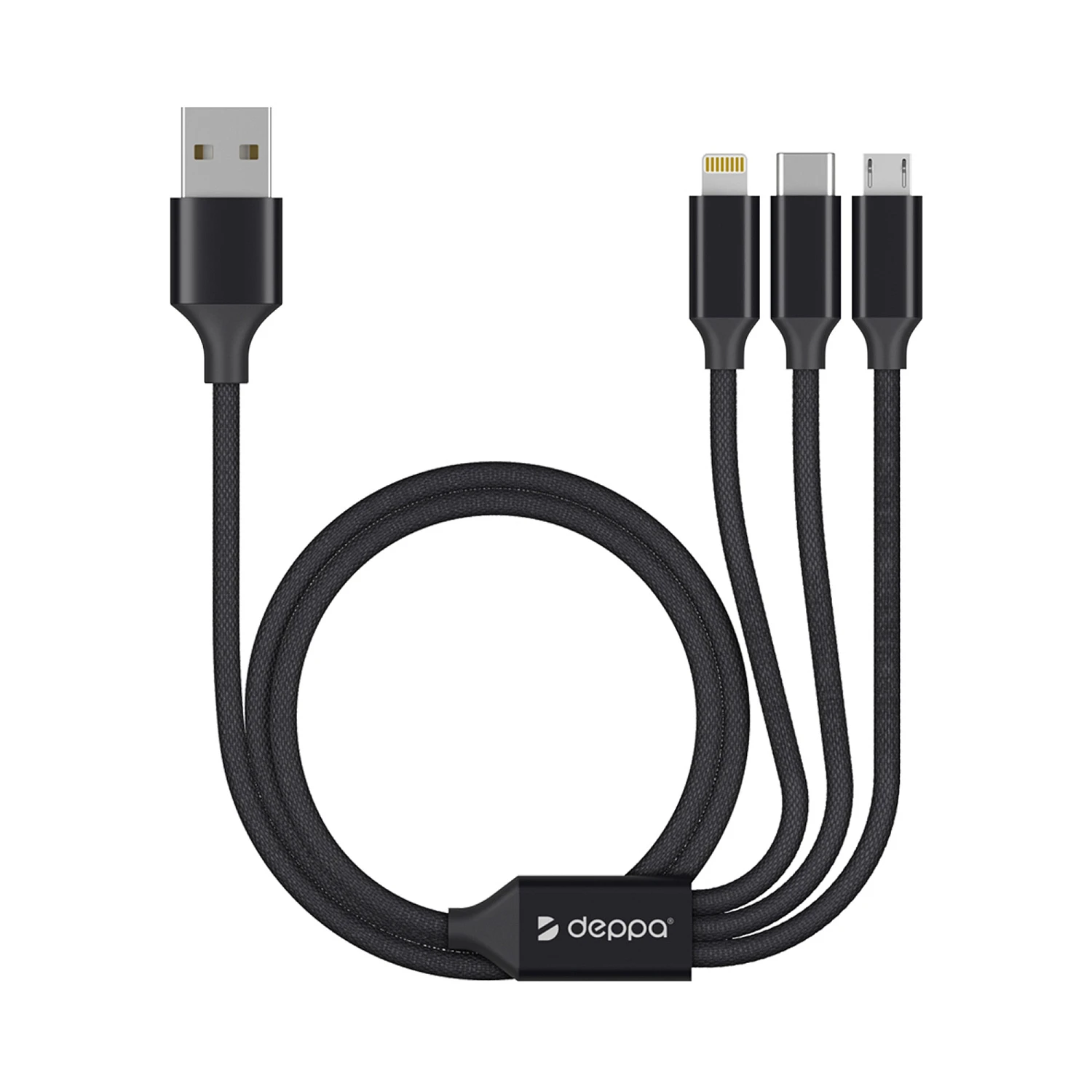 Дата-кабель 3 в 1: micro USB, USB-C, Ligthning, алюминий, 1.2м